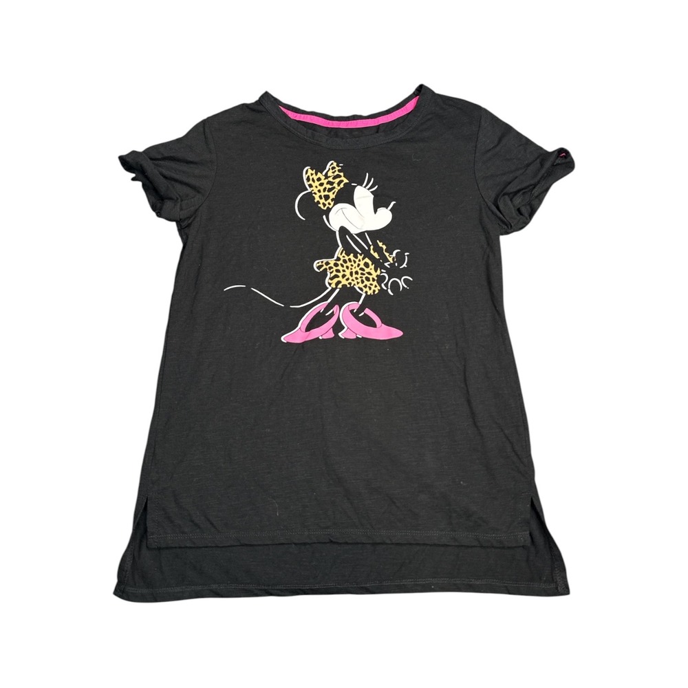 Live Love Disney Minnie Mouse Leopard Print Graphic T-Shirt Black XS